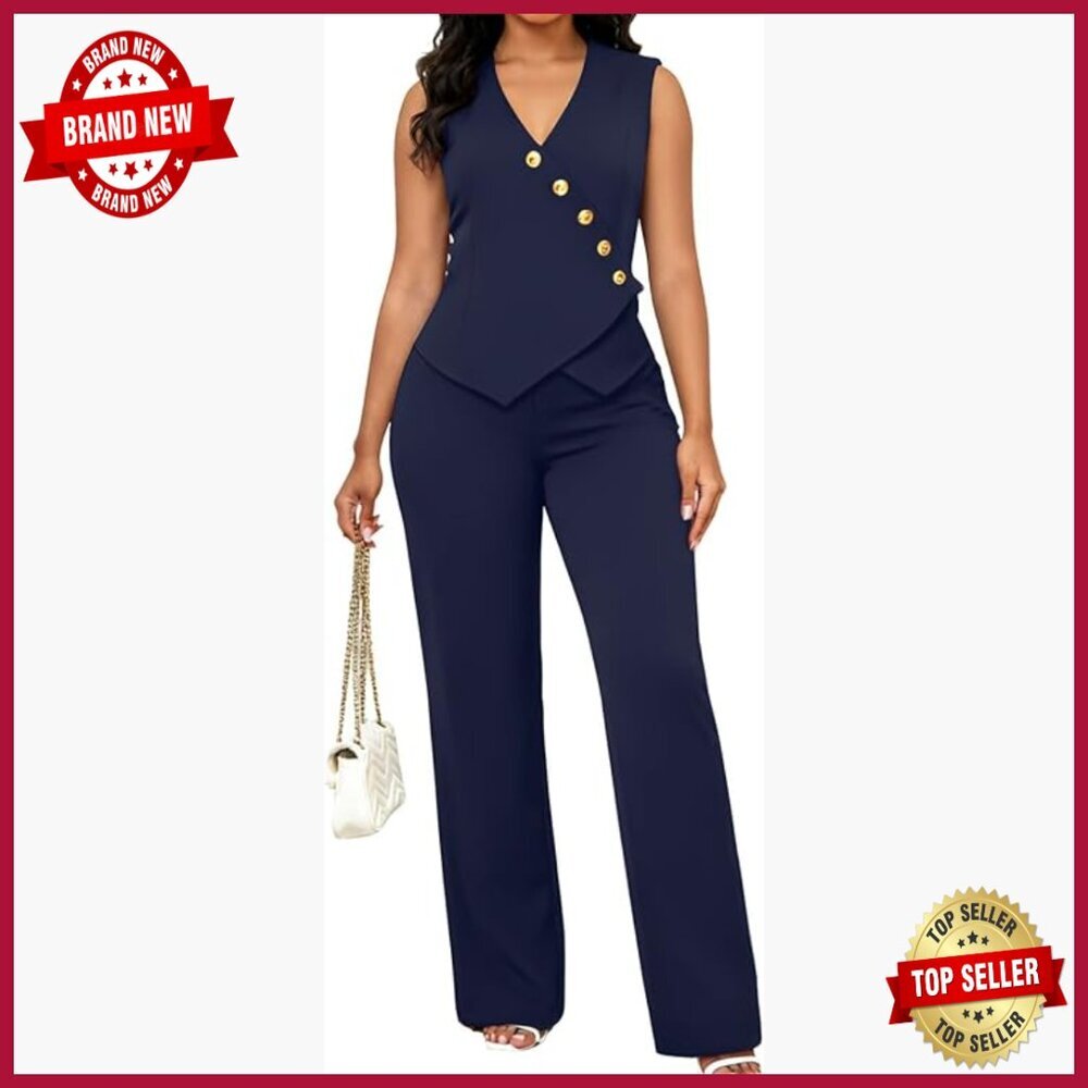 Sleeveless Blazer Vest High-Waisted Pants Suit Set Business Work